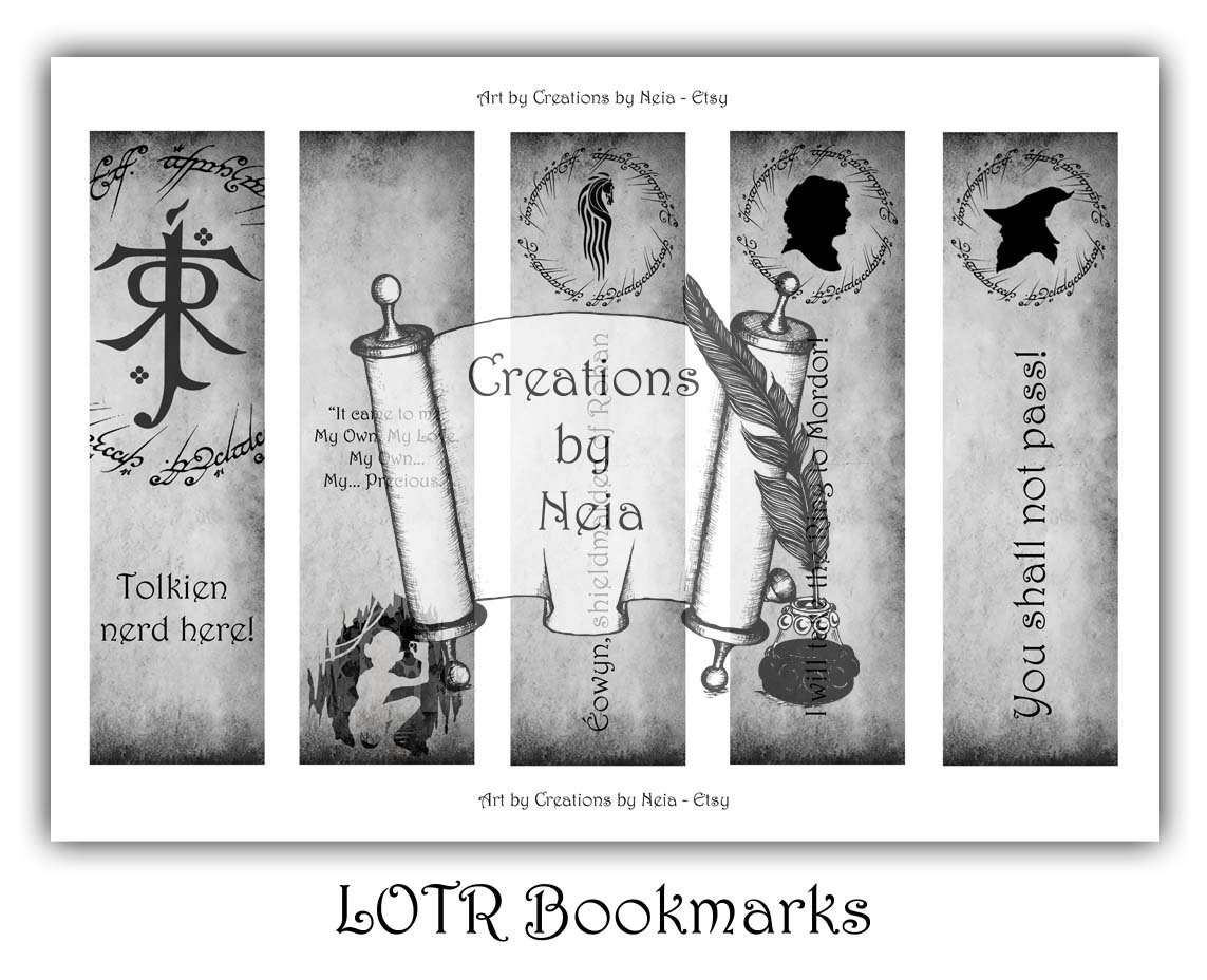 lord of the rings bookmarks printable bookmarks digital etsy canada