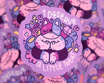 I Deserve A Little Treat | Cute Peaceful Cat Journal Sticker