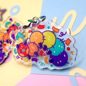 Squirmy Wormy | Cute Rainbow Clown Party Caterpillar 2&quot; Keychain