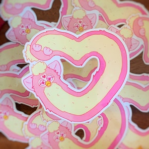 Long Furby Love Heart Shaped Sticker Large