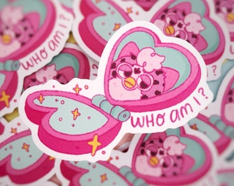 Existential Furby Heart Compact Mirror Sticker | 90s Nostalgia Toy
