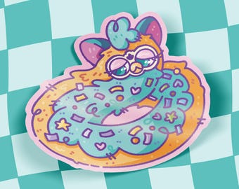 Long Furby Frosted Donut Shaped Sticker | 90s Nostalgia Toy Gloss Sticker