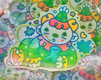 420 Lil Guy Clown Just Smokin |  Rainbow Holographic Funny Clowncore Journal Sticker