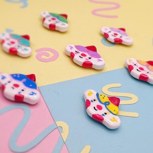 Little Rainbow Clowns Handmade Polymer Clay Silly Jester Magnets