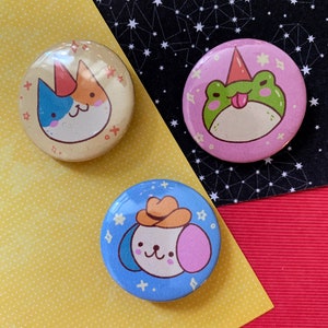 Party Animals Mini Buttons | Cute Dog, Cat, Frog, Colorful Pet Pins