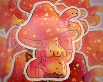 Wormy Mushroom |  Rainbow Holographic Cute Fall Theme Journal Sticker