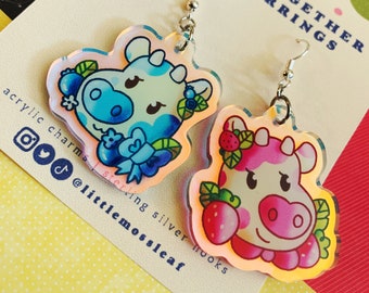 Fruity Cow Earrings | Holographic Acrylic Charm, Sterling Silver Hooks