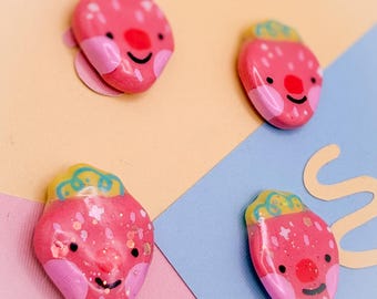 Sweetie Strawberries Polymer Clay Magnets | Colorful Blushing Fruit Decor