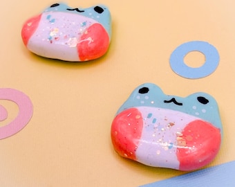 Smiling Frog Handmade Polymer Clay Amphibian Glitter Magnets