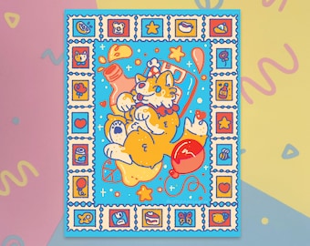 Sunshine-puppyprint | Leuke zomerse hond kleurrijke Corgi muurprint 8,5 x 11 inch