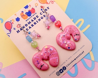 Heart Worms Polymer Clay Drop Glitter Earrings |  Earthworm Jewelry