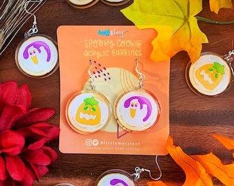 Halloween Acryl Cookie Ohrringe | Gruseliger Geist & Kürbis