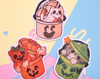Boo! Halloween Cat Bucket Stickers |  Cute Halloween 90s Nostalgia Journal Decoration