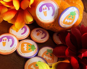 Spooky Ghost & Pumpkin Cookies Mini Buttons | Halloween Food Pin