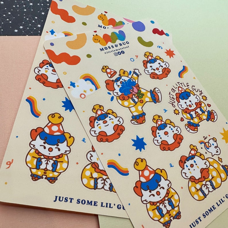 Little Guy Clown Sticker Sheet Silly Clown Funny Journal Stickers image 2