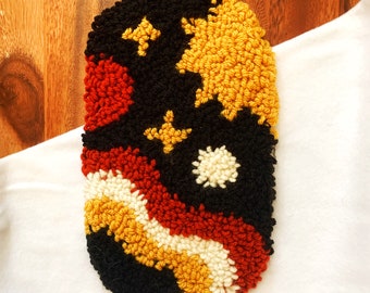 Warm Space Handmade Punch Needle Wall Hanging Rug | Fall Autumnal Space Abstract Wall Decor