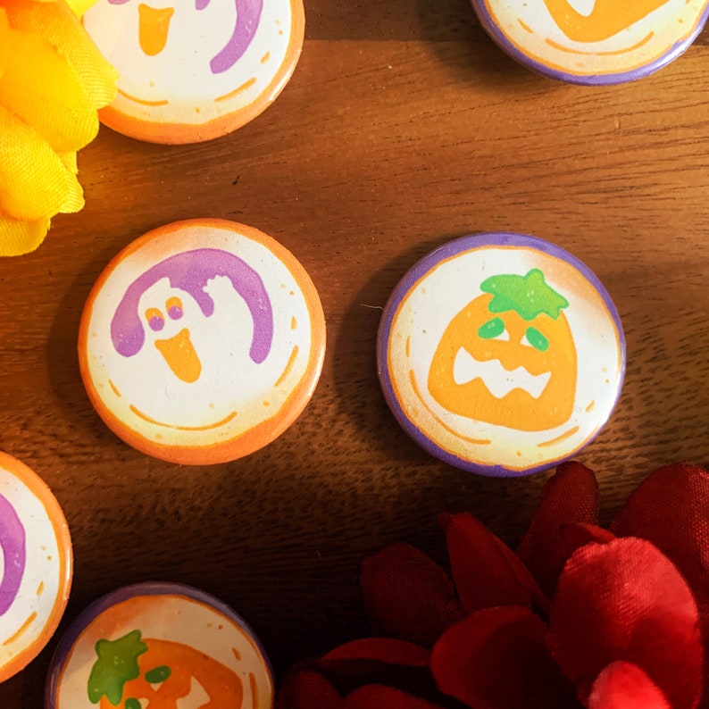 Spooky Ghost & Pumpkin Cookies Mini Buttons | Halloween Food Pin - Etsy