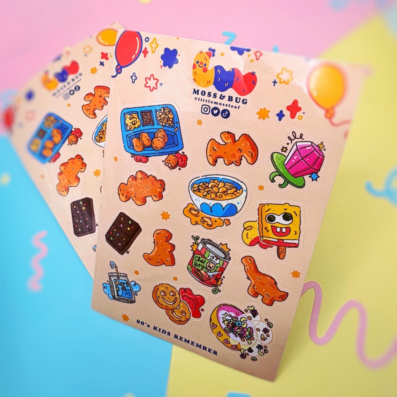 90s Kids Sticker Sheet | Cute Nostalgic 1990s Food and Snack Stickers ...