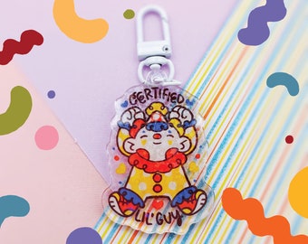 Certified Little Guy Clown, 2" Holographic Star Keychain | Silly Goofy Clown Core