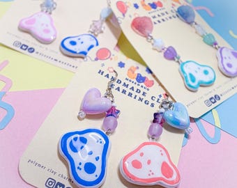 Cartoon Puppy Polymer Clay Drop Earrings | Silly Pastel Beagle Dog Jewelry