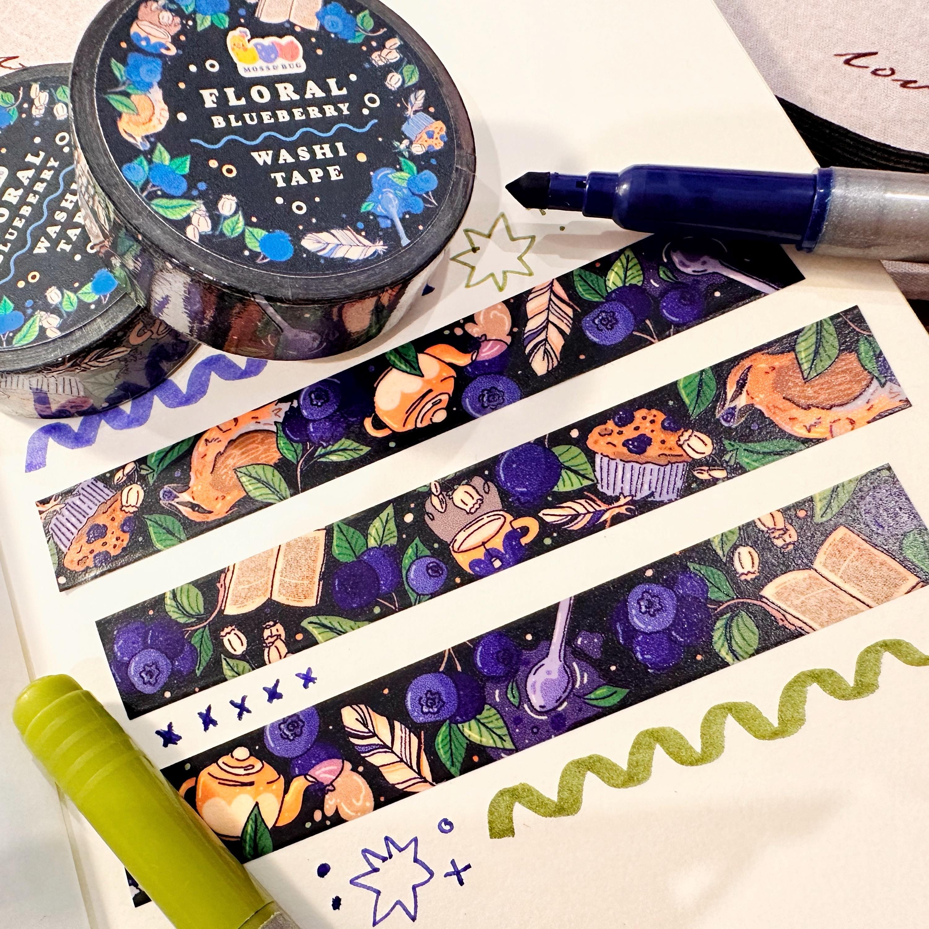 Floral Blueberry Washi Tape | Cute Cozy Fruit Journaling Planner ...