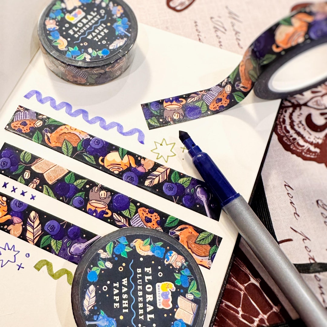 Floral Blueberry Washi Tape | Cute Cozy Fruit Journaling Planner ...