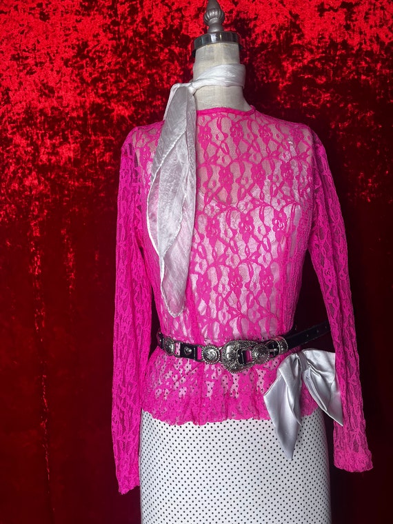 1980’s pink lace blouse with long sleeves