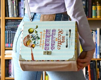 Livre-Sac en VRAI livre recyclé, pièce unique / 230 recettes de grands-mères *Booklover gift*Cadeau littéraire*Eco-friendly*