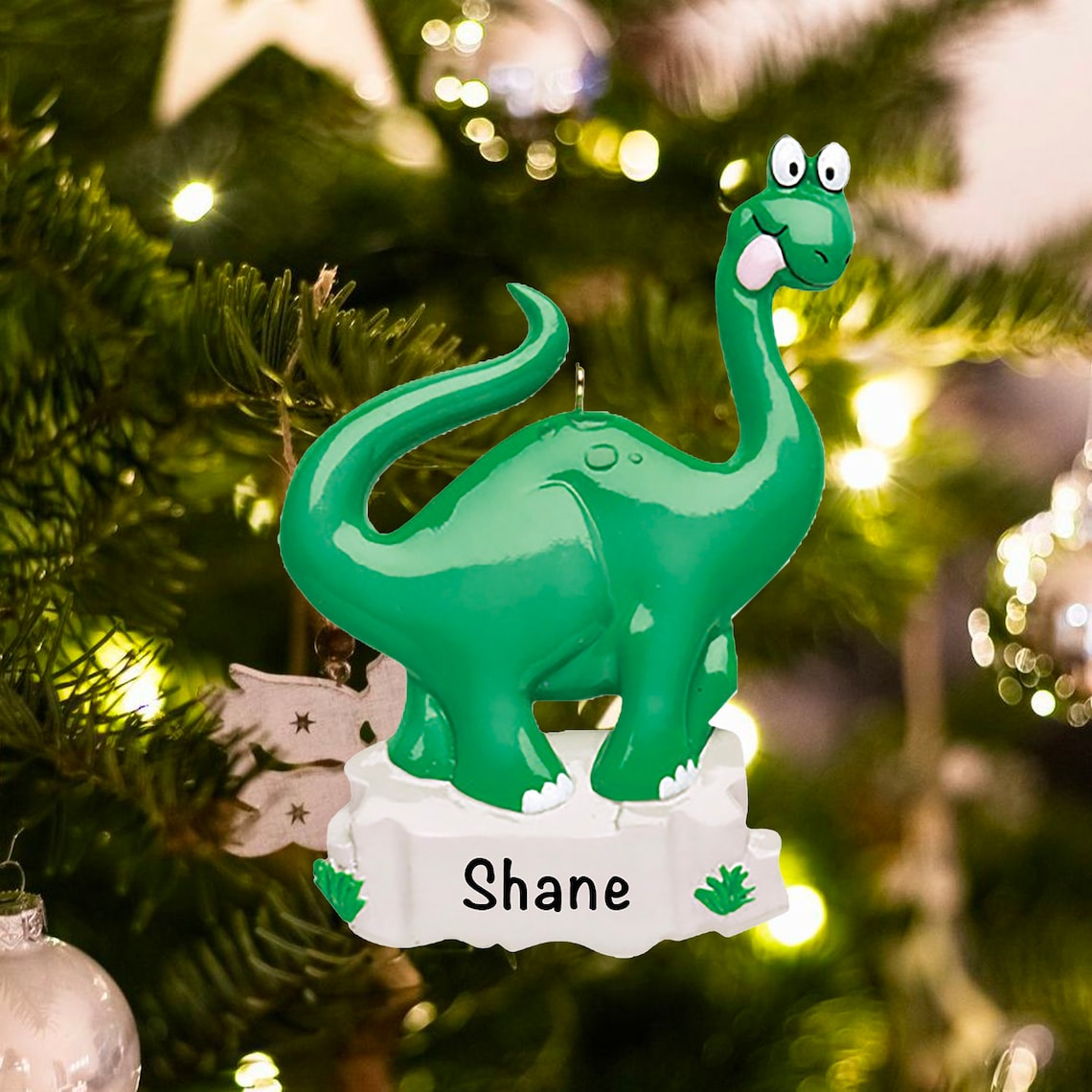 Dinosaur Ornament Personalized Green Cute Dinosaur Ornaments Etsy
