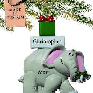 Personalised Elephant Christmas Ornament - Zoo Animal Ornament - Elephant With Gifts Ornament - Christmas Tree Ornaments - Animals Lover