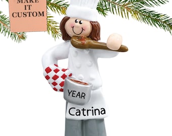 Custom Chef Ornament, Cooking Gifts for Women, Top Female Chef Decor for Kitchen, Baker Figurine, Baking Ornament, Christmas Gift for Cook
