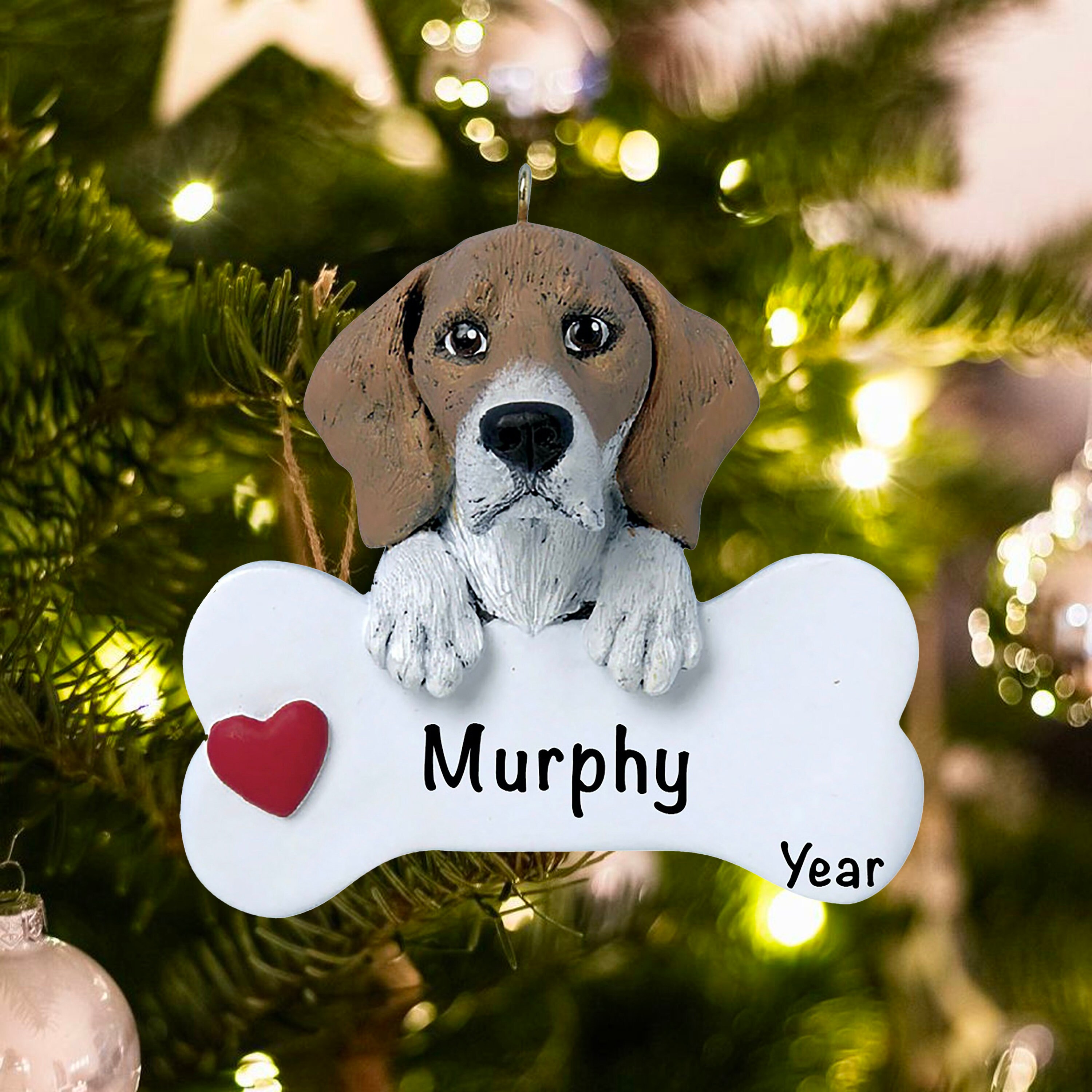 Beagle Dog Personalized Ornament Dog With Bone Christmas Etsy