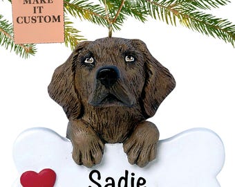 Personalised Chocolate Lab Ornament | Customized Chocolate Labrador Retriever Dog Bone Christmas Ornament | Custom Pet Art | Labrador Gifts