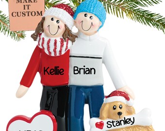 Personalised Couple With Dog Ornament, Family With Dog, Couple Christmas Ornament, Couple and Dog Art, Dog Parents Gift, Custom Pet Ornament
