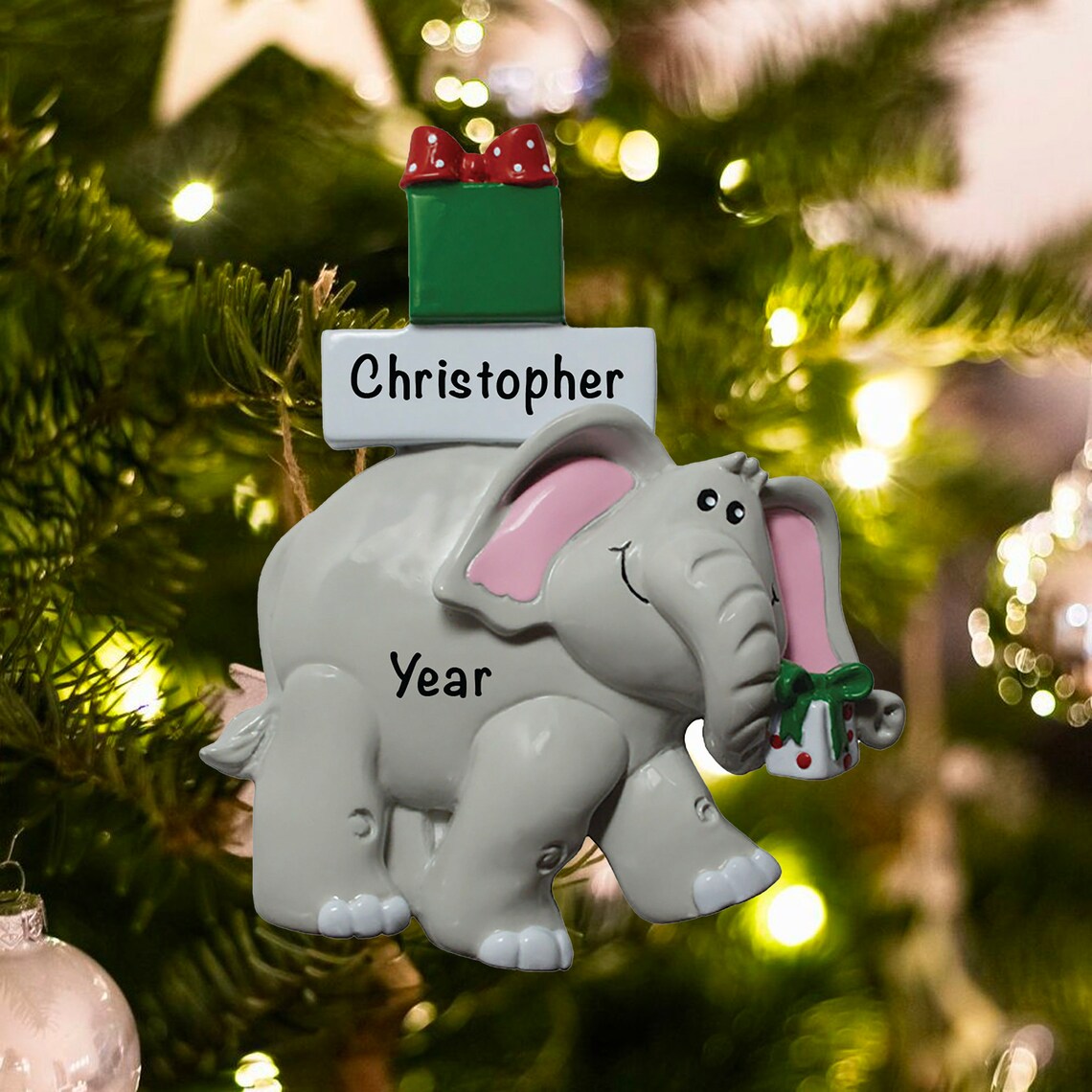 Personalized Elephant Christmas Ornament Zoo Animal Ornament Etsy