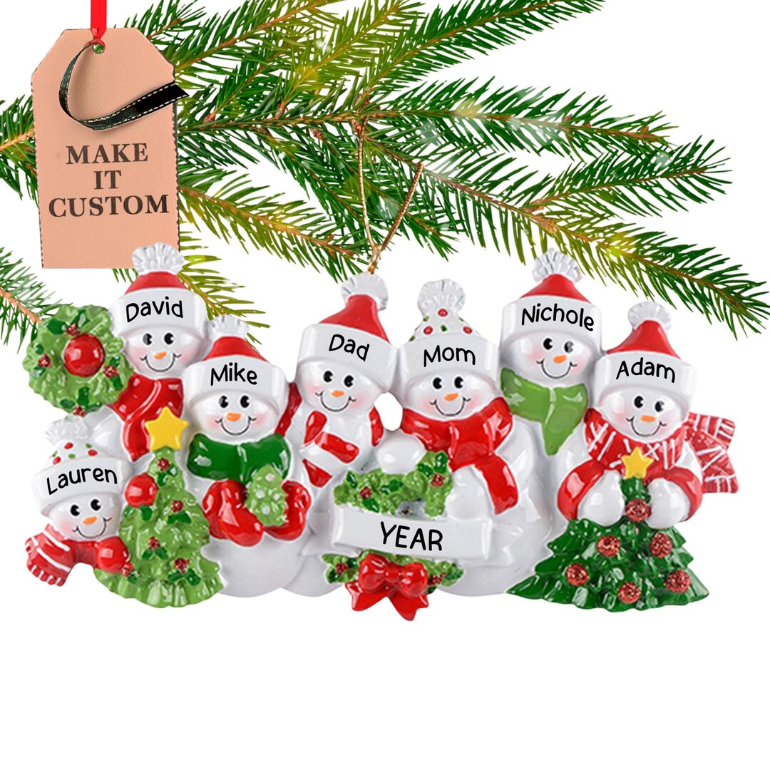 Personalised Snowman Family of 7, Custom Snow Family Christmas ...