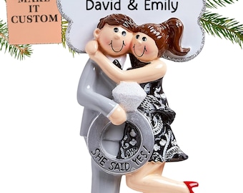 Personalised Engagement Christmas Ornament, First Christmas Newly Engaged Ornament, She Said Yes Decorations, Just Engaged Gifts for Couples