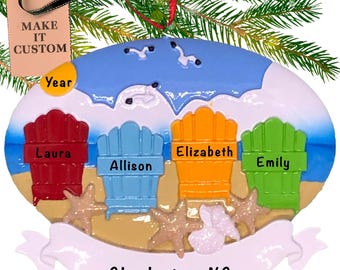 Personalised Beach Chair Family Of 4, Custom Adirondack Beach Ornaments, Family Of Four Decoration, Summer Vacation Decor, Friends Gift