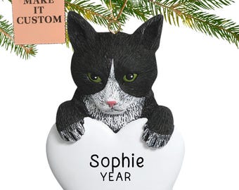 Personalised Tuxedo Cat Ornament, Black and White Cat Resin Figure, Mini Black Cat Christmas Ornament, Custom Cat Sculpture, Memorial Gift