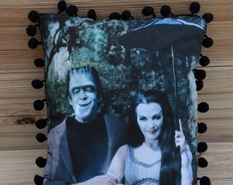 The Munsters Pillow, Herman & Lily Munster, Handmade Classic TV Art Pillow (with Fluffy Stuffing)