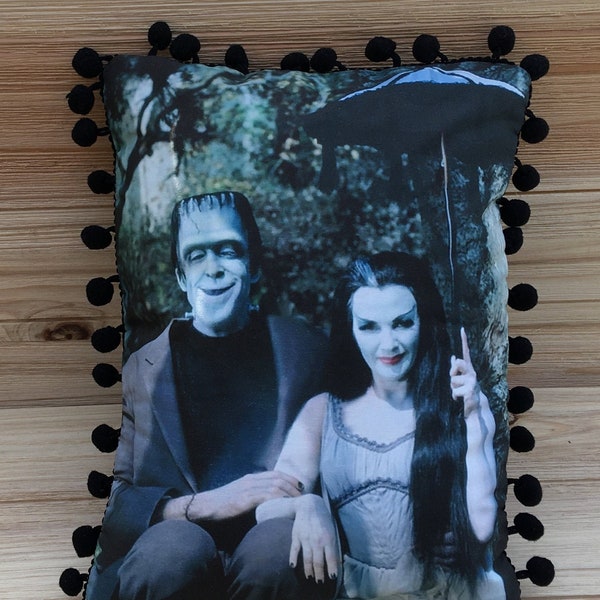 The Munsters Pillow, Herman & Lily Munster, Handmade Classic TV Art Pillow (with Fluffy Stuffing)