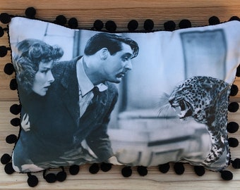 Bringing Up Baby Pillow - Katherine Hepburn, Cary Grant - Handmade Classic Movie Art Pillow (with Fluffy Stuffing) | Classic Movie Posters