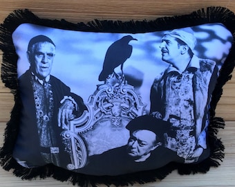 The Raven Pillow – Vincent Price, Peter Lorre, and Boris Karloff - Handmade Classic Movie Pillow (with Fluffy Stuffing)