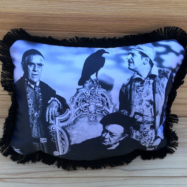 The Raven Pillow – Vincent Price, Peter Lorre, and Boris Karloff - Handmade Classic Movie Pillow (with Fluffy Stuffing)