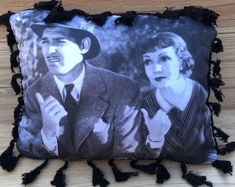 It Happened One Night - Handmade Classic Movie Art Pillow (with Fluffy Stuffing), Claudette Colbert, Clark Gable