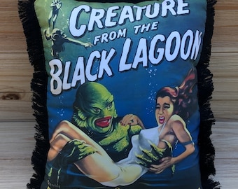 Creature from the Black Lagoon, Richard Carlson & Julie Adams,  Handmade Classic Movie Art Pillow (with Fluffy Stuffing)