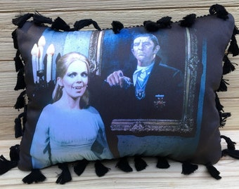 Dark Shadows Pillow, Lara Parker and Jonathan Frid, Handmade Classic TV Art Pillow (with Fluffy Stuffing)