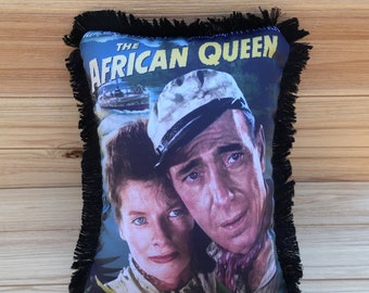 The African Queen Pillow – Katharine Hepburn and Humphrey Bogart  - Handmade Classic Movie Art Pillow (with Fluffy Stuffing)