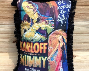 The Mummy Pillow, Boris Karloff, Zita Johann, David Manners, Handmade Classic Movie Art Pillow (with Fluffy Stuffing)
