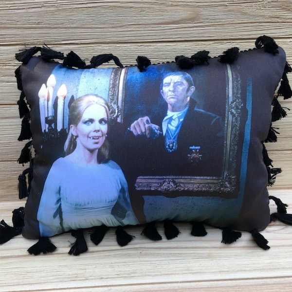 Dark Shadows Pillow, Lara Parker and Jonathan Frid, Handmade Classic TV Art Pillow (with Fluffy Stuffing)